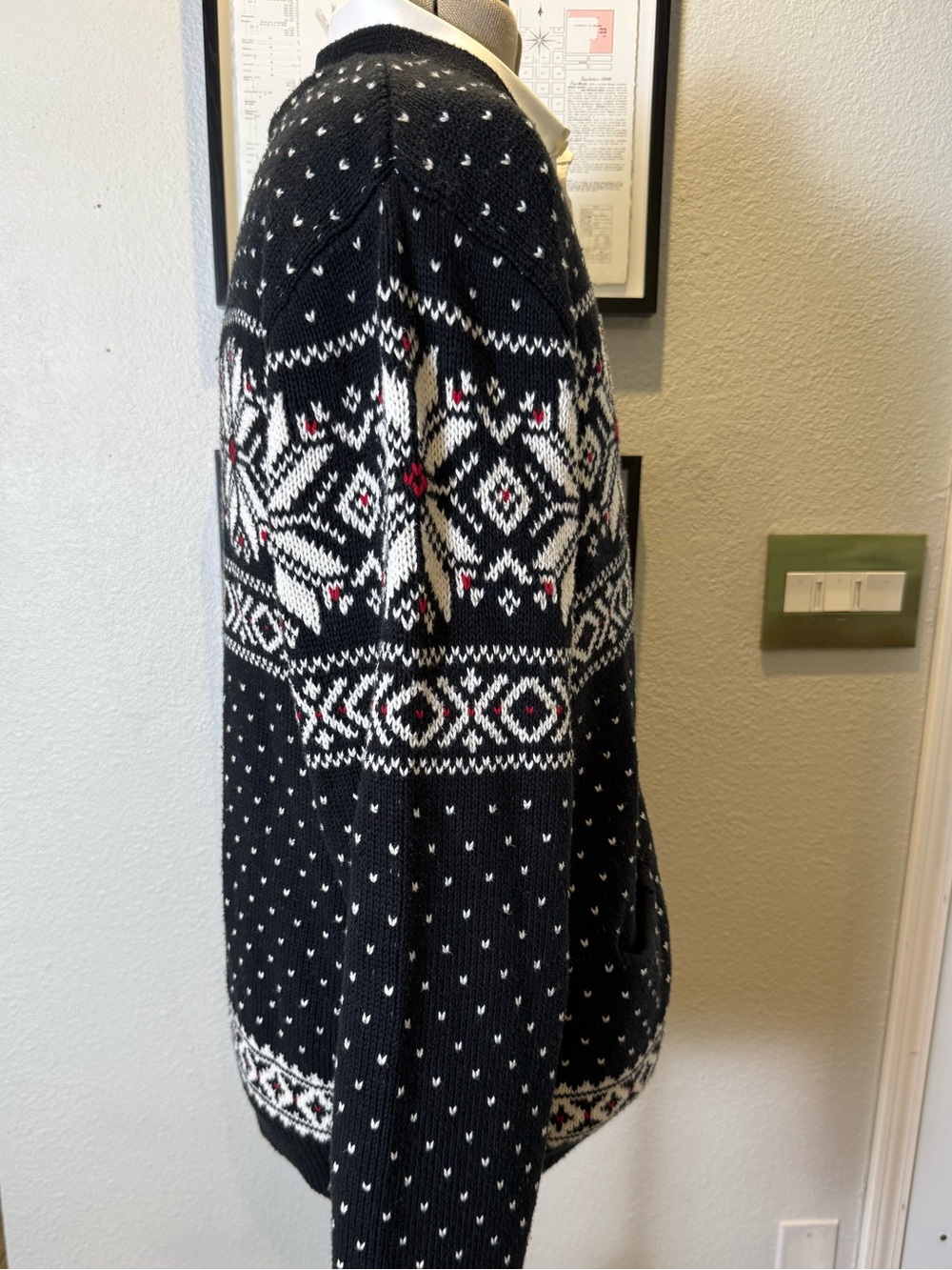 Polo Ralph Lauren Men's XL Black Fair Isle Snowflake Cardigan - Picture 10 of 10